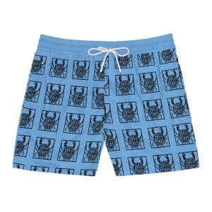Blue Tribal Crab Swim Shorts — Men's Patterned Beach Trunks