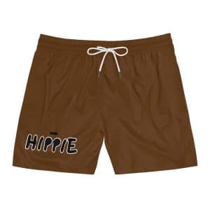 Hippie Logo Men's Swim Shorts — Retro Brown Mid-Length Beach Trunks