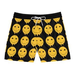 Drippy Smile Face Swim Shorts — Yellow Smiley Pattern Swim Trunks